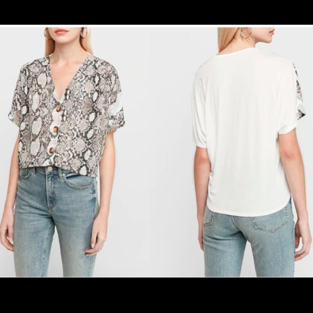 Express Printed Button Front Dolman Sleeve Tee XS